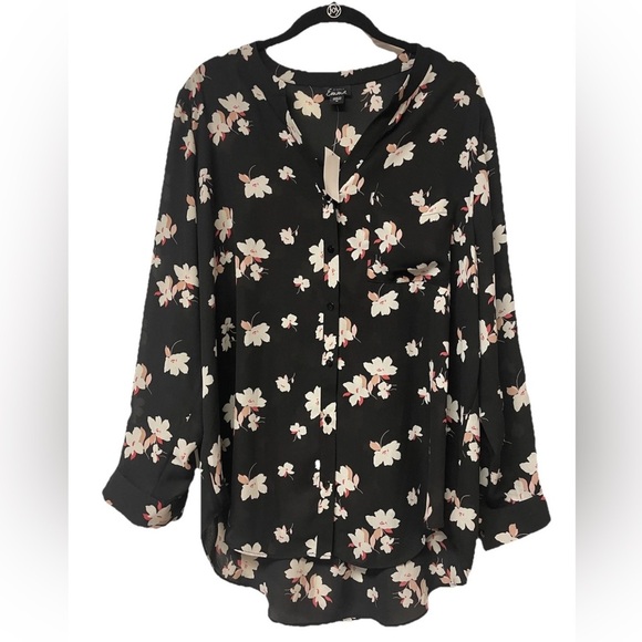 NWT Simply Emma 1X Floral Black Blouse Long Sleeve Size 1X - Picture 1 of 7